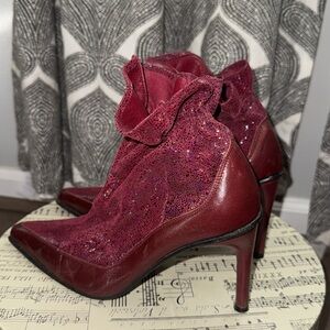 Diesel Burgundy Leather Pointy Toe Stiletto Ankle Booties